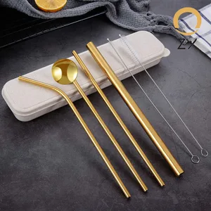 Image of 18/10 stainless steel metal inox 6mm eco-friendly spoon straw with wheat box
