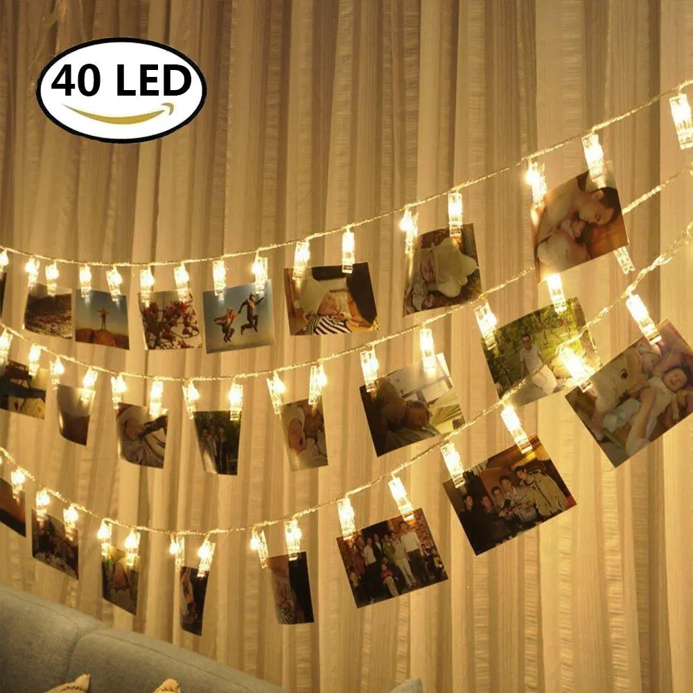 Lavince LED Photo Clips String Lights - 40 Photo Clips for Hanging Photos Cards Artwork for Indoor/Outdoor Bedroom Patio Parties Wedding Indoor Outdoor Marriage Proposal Dorm Room(Warm White)