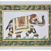 Antique Elephant Design Wall Decor Miniature Ethnic Handmade Painting On Silk Home Decor Art 34X17 Inches Blue