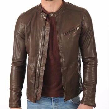 Brown Sheepskin Leather Fashion Jacket For Men - Buy Mens Leather Biker ...
