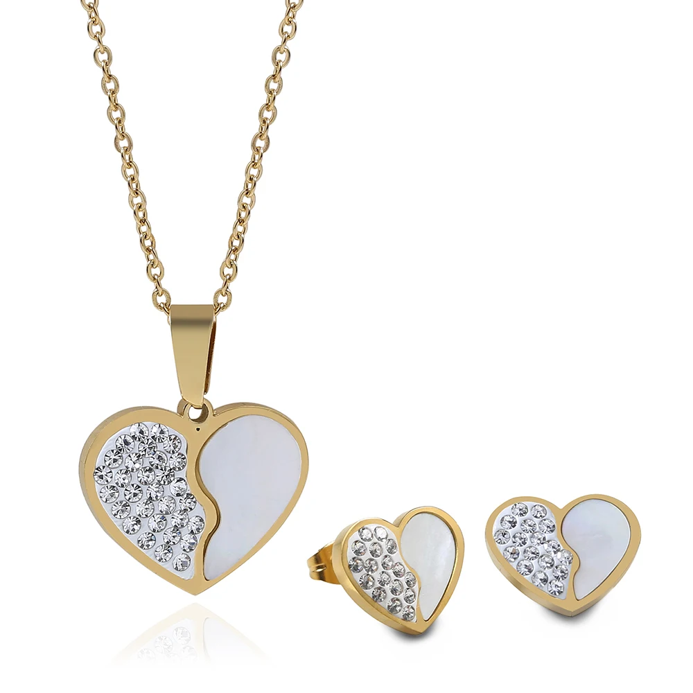 

New arrival rose gold plating heart shape pendant 316L stainless steel necklace earring jewelry set
