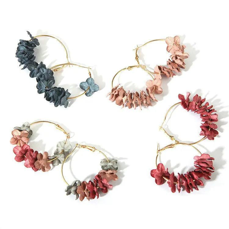 

JD Jewelry Custom Beautiful big circle multi color cloth flower hoop earrings