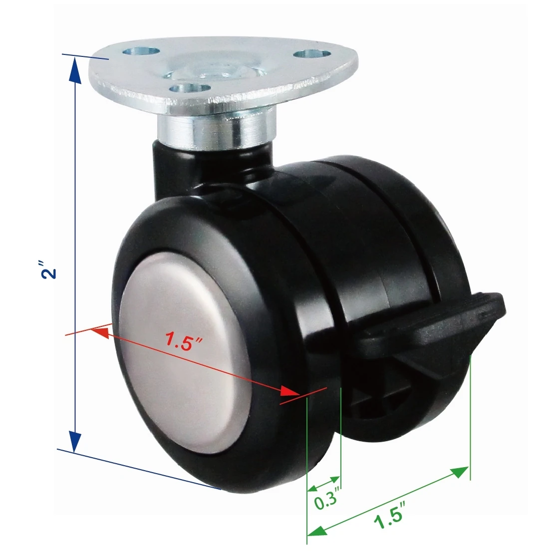 Cce Caster 1.5 Inch Triangle Plate Nylon Twin Wheel With Brake Buy