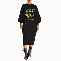 

Women New Fashion Black Popular Letter Print Crew Neck Lantern Long Sleeve Mid-calf Pencil Dress Sweatshirts Dresses Drop Ship