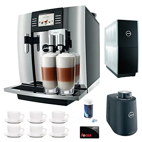 Jura 13623 Giga 5 Automatic Coffee Machine, Aluminum Includes Jura 131 Degree Cup Warmer, Jura Milk Container, Jura Cleaning Tablets and Two Espresso Cups and Saucers