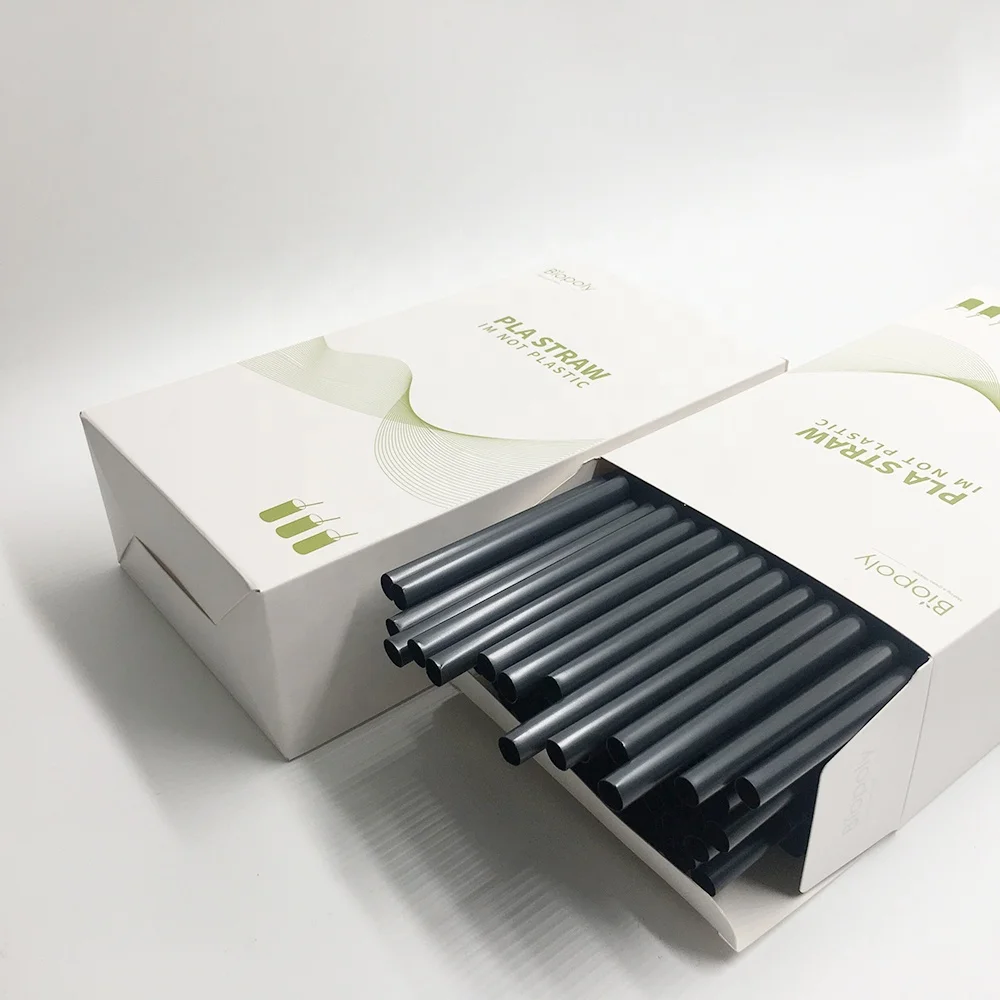 Biopoly 100% Biodegradable Straight 8*210mm PLA bioplastic milkshake straws in box