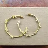 Gold Leaf Hoop Large Metal Hoop Dangle Boho Fashion Statement Earrings