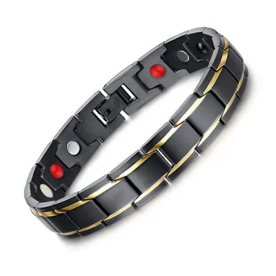 

New Men's Black Titanium Steel Magnetic Health Therapy Care Energy Germanium Armband Bracelet Bio 4 in1 Gift