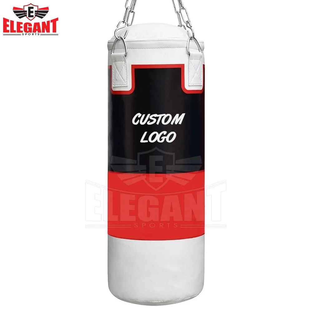Genuine Leather Punch Bag Black / White / Red Kick Boxing Mma Training