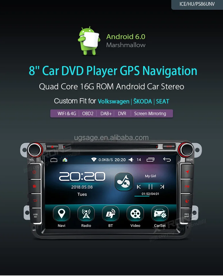 Xtrons 8" Android 6.0 Marshmallow Gps Navigation Car Dvd Player For Vw