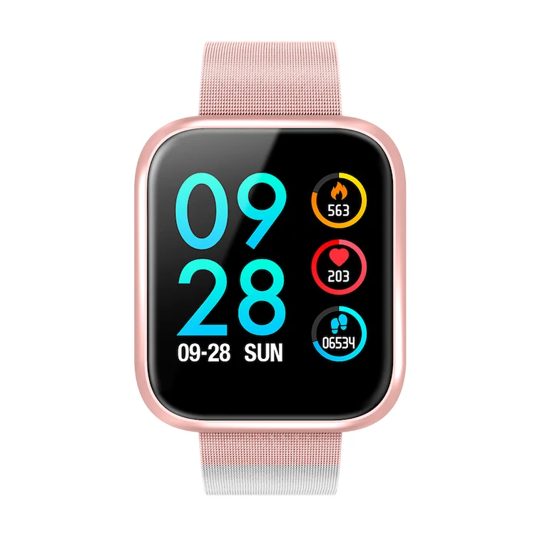 

2019 High End activity tracker Stainless smartwatch blue tooth heart rate P70 IP68 waterproof health watch blood pressure, Pink balck sliver