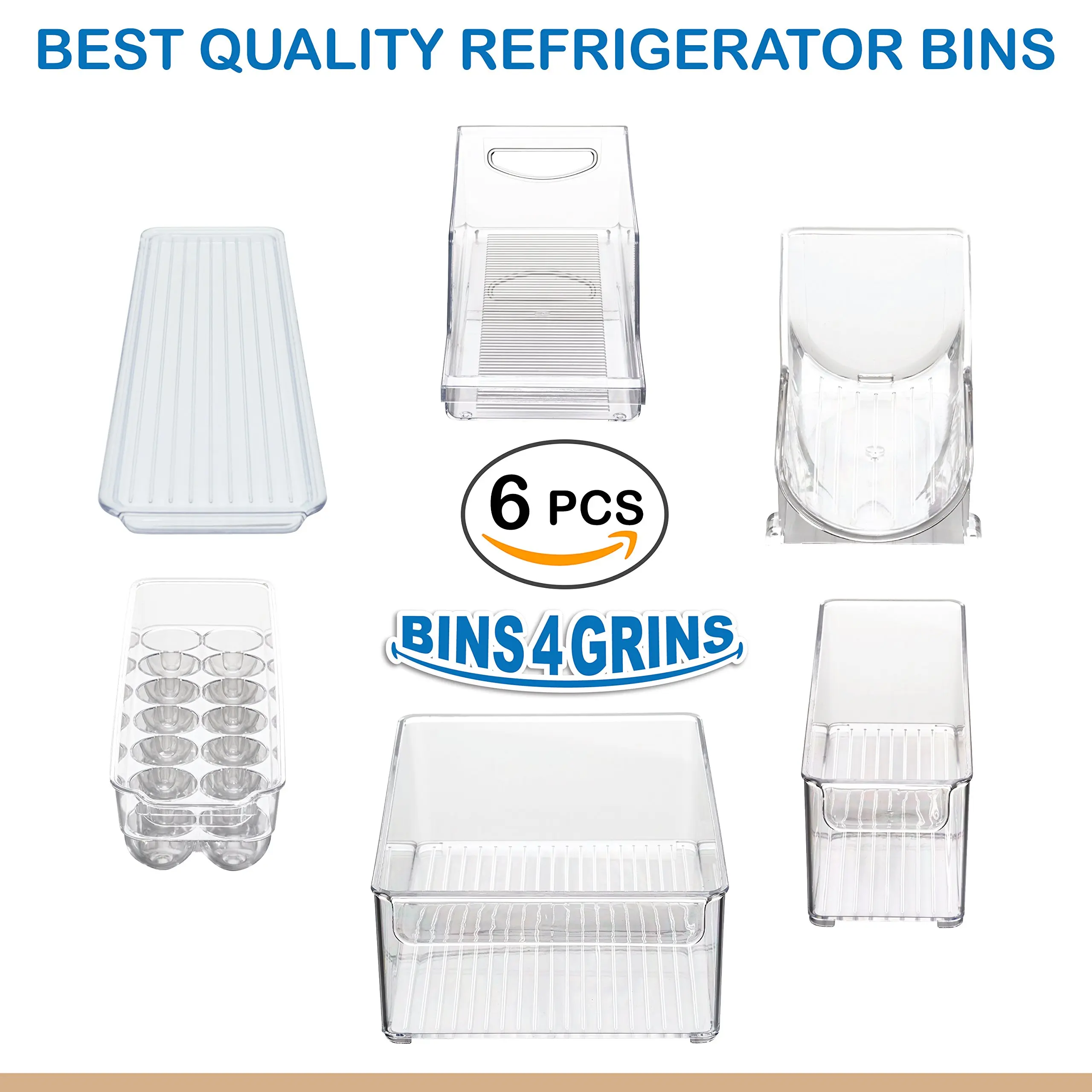 Stackable Bins Kitchen Storage Containers Refrigerator Organizer 6 pc Set Bins 4 Grins