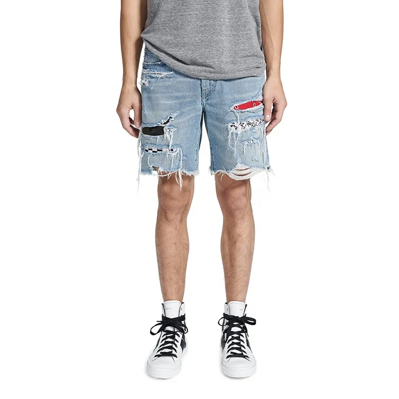 

OEM fashion new short jeans dropshipping ripped patch jeans for men