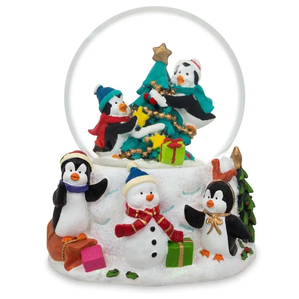 Get Quotations · 3 5" Penguins Decorating Christmas Tree with Ornaments Snow Globe