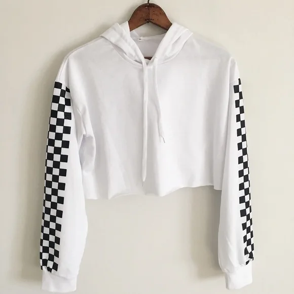 checkered crop top hoodie