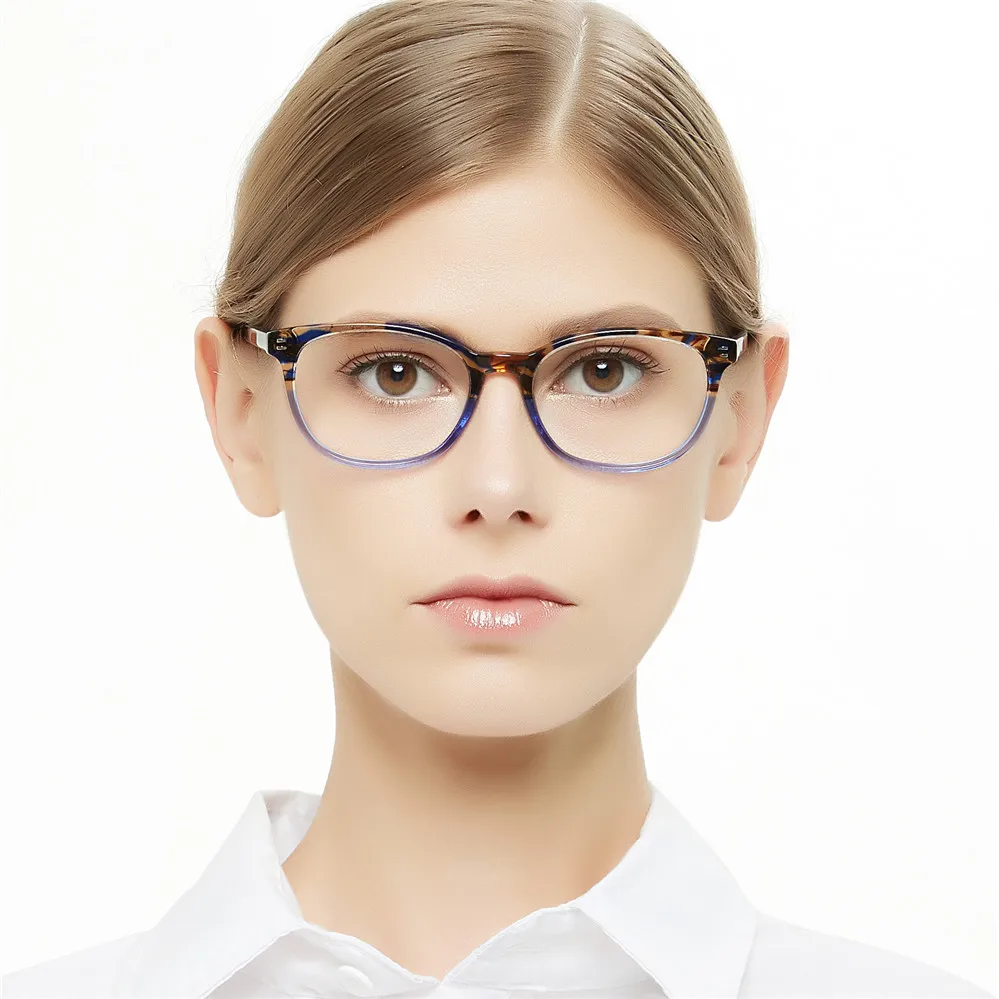 Recommend Good Quality Italy Design Acetate Navy Stripes Spring Hinge Eyeglasses Women Eyewear