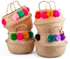 seagrass belly basket Natural color multi poms