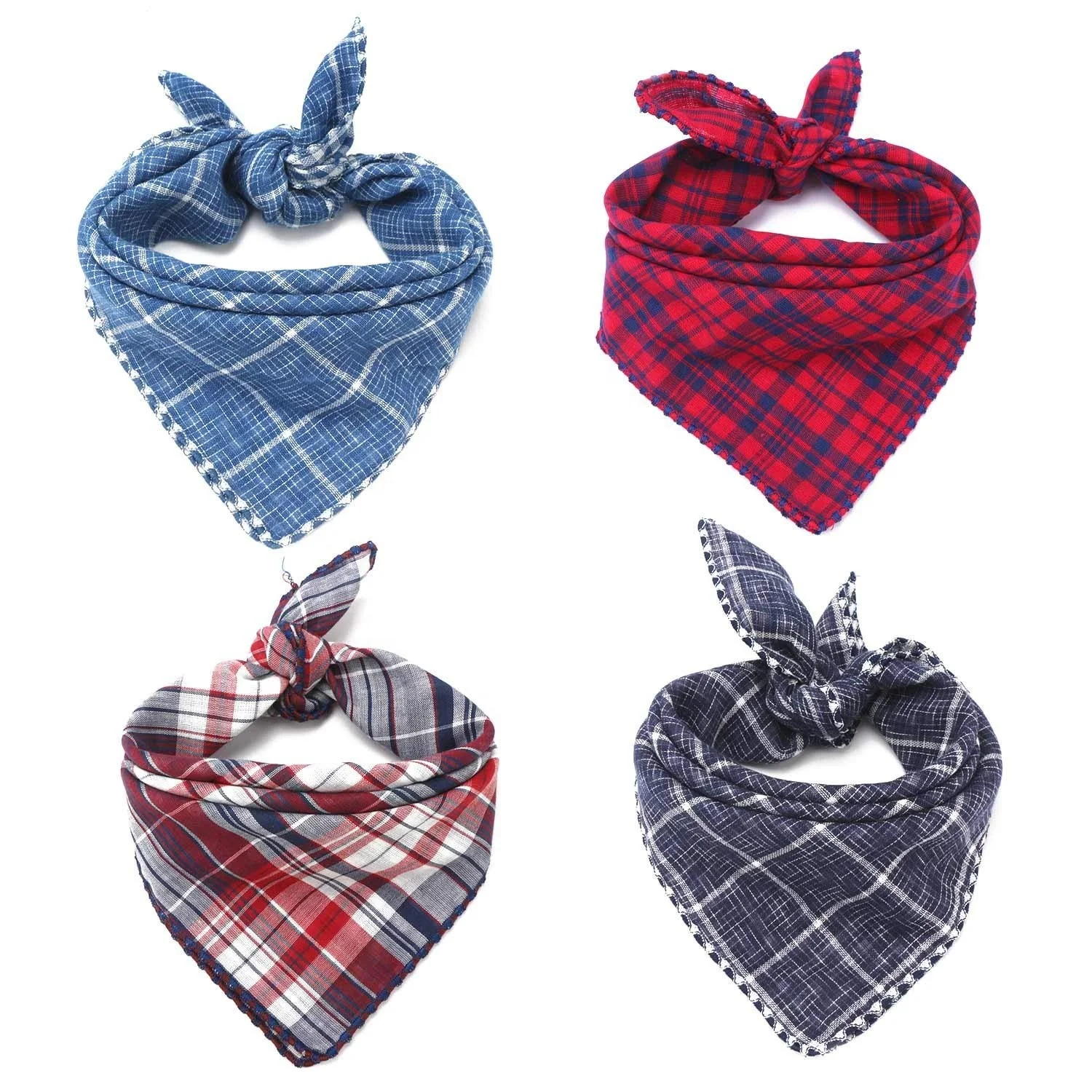 High Quality Soft Baby Cotton Plaid Pattern Reversiblel Dog Bandana