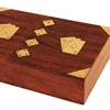 Classic Wooden Double Deck Playing Cards Holder Case Storage Box and 5 Dice Set Family Card Game Poker Table Accessories
