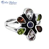 Trendy Charm Flower Style Amethyst & Garnet & Iolite & Peridot Gemstone 925 Sterling Silver Ring