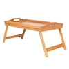 Home Lap Desk Bed Tray Bamboo Table Handles Foldable Breakfast Serving Tray Pull Down Legs Portable Laptop Stand Natural