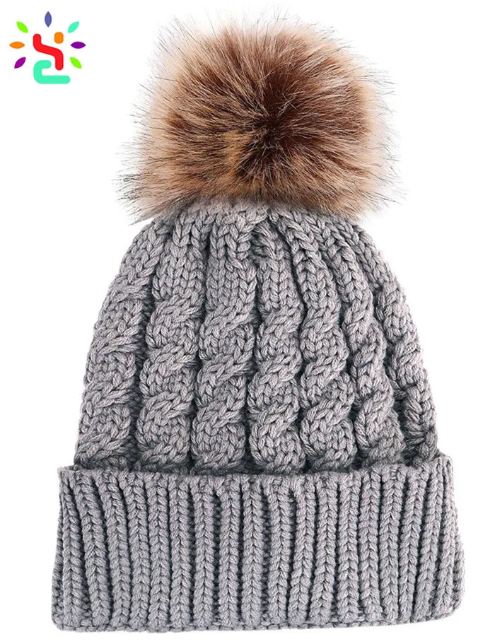Winter hats with fuzzy ball on top Clearance