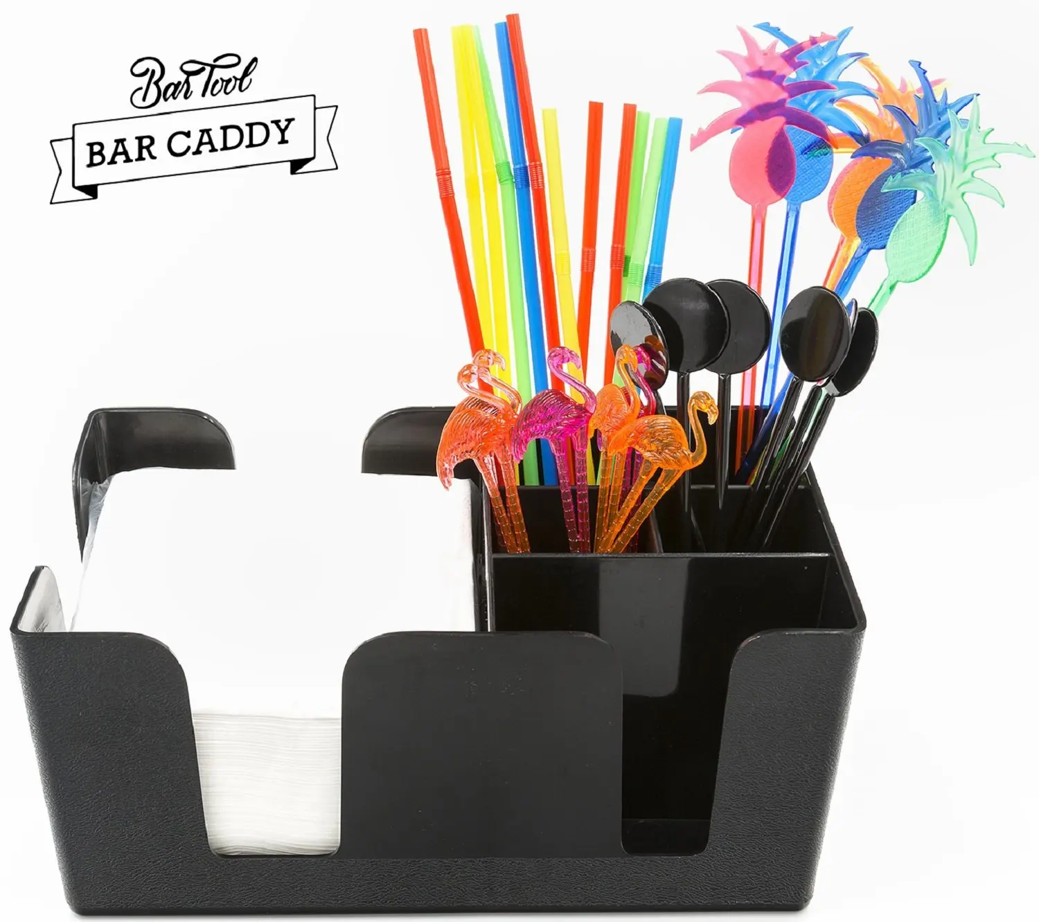 9 L x 5.4 W Black Tebery 3 Pack Bar Caddy with 6 Compartments,Barware Caddy Bar Caddy Napkin Dispenser Straw Organizer