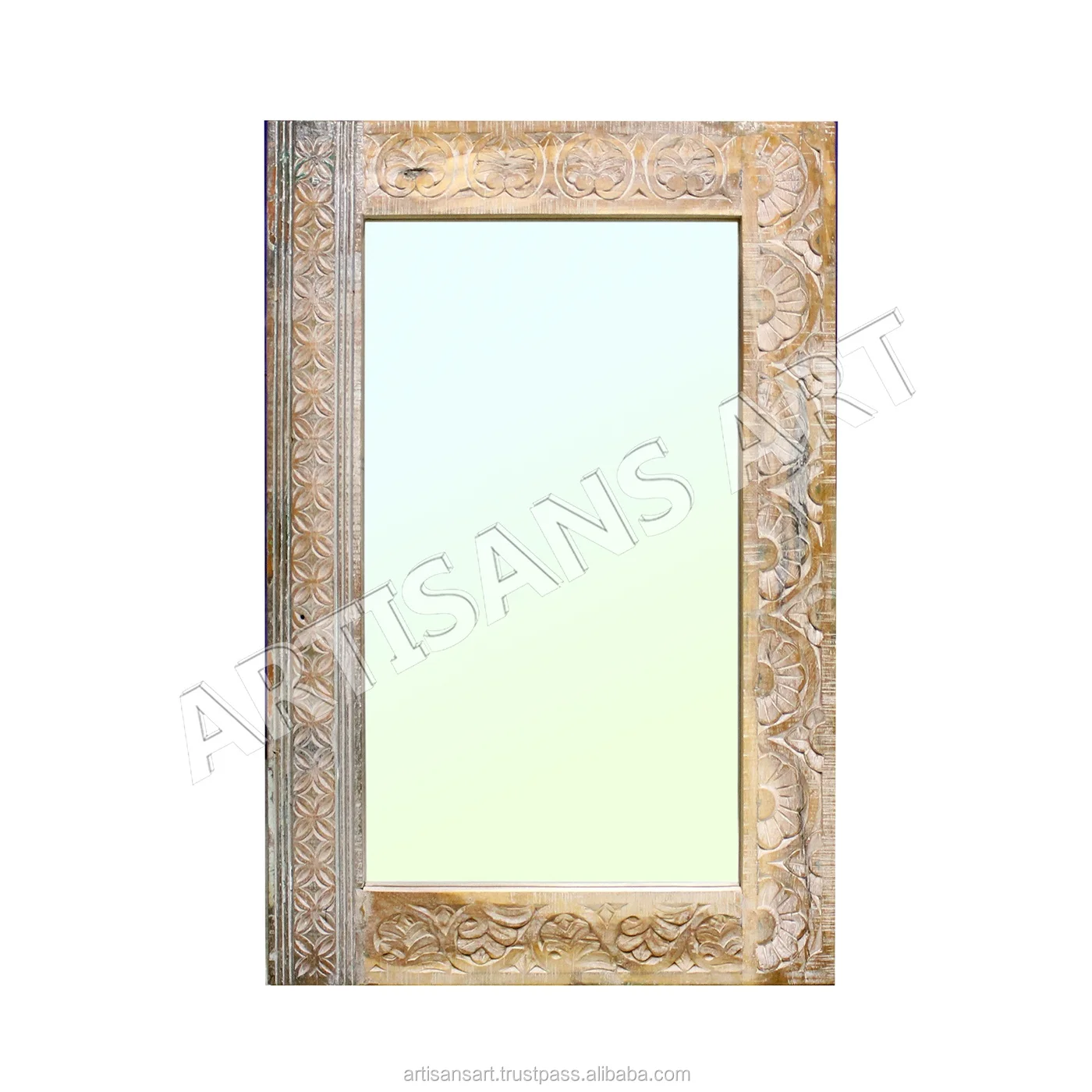 Antique Rustic Tree Shaped Mirror Frame Vintage Wooden Antique Painted