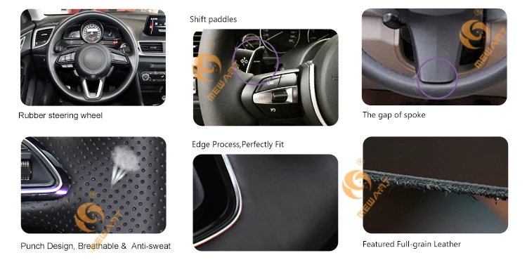 Black Genuine Leather DIY Car Steering Wheel Cover for Toyota Highlander 2018