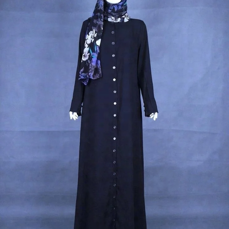 

2018 Latest High Quality Muslim Women Cardigan Elegant Middle East Dress Front Open Abaya In Uk, Black abaya
