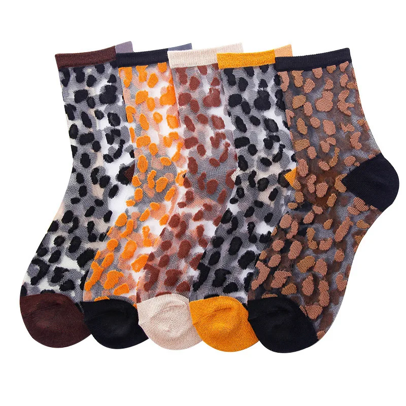 

New summer leopard crystal transparent women sheer socks, Picture color