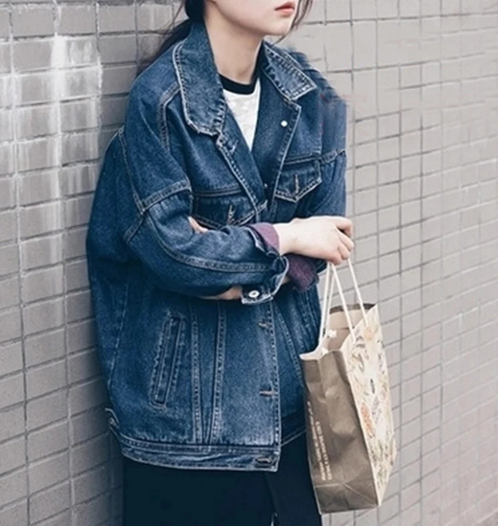2018 Hot sell Fall Denim coat Women BF Coat Long Loose Casual Denim pocket Jacket Trench Kimono Outfit Chaquetas