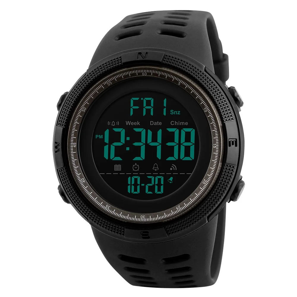 

Big face skmei 1251 digital watches for men waterproof with box case, All black,black/blue,black/red,black/brown,golden/red,golden/brown