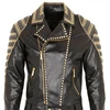 New Men,s Handmade Black Leather Golden silver Studded Leather Jacket All Size