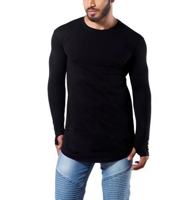Wholesale Printed Mens Bottom Curved Long Sleeve T Shirt Customize ...