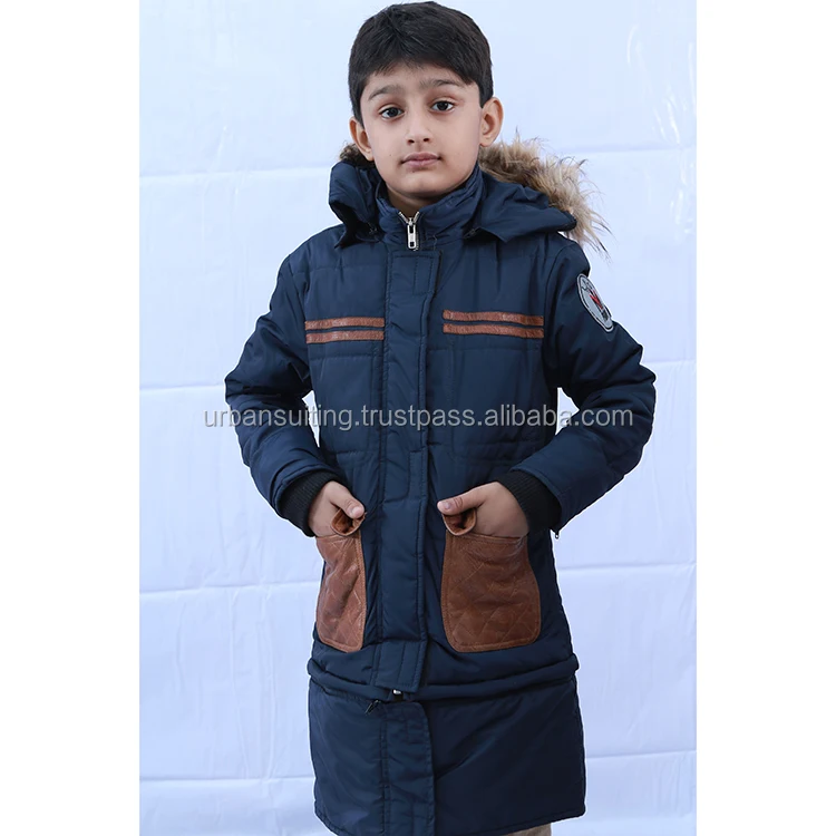 Veste blouson enfant cuir avec capuche tissu