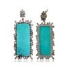 Rose Cut Turquoise Gemstone Baguette Diamonds 14k Gold Designer Silver Earrings Victorian Jewelry