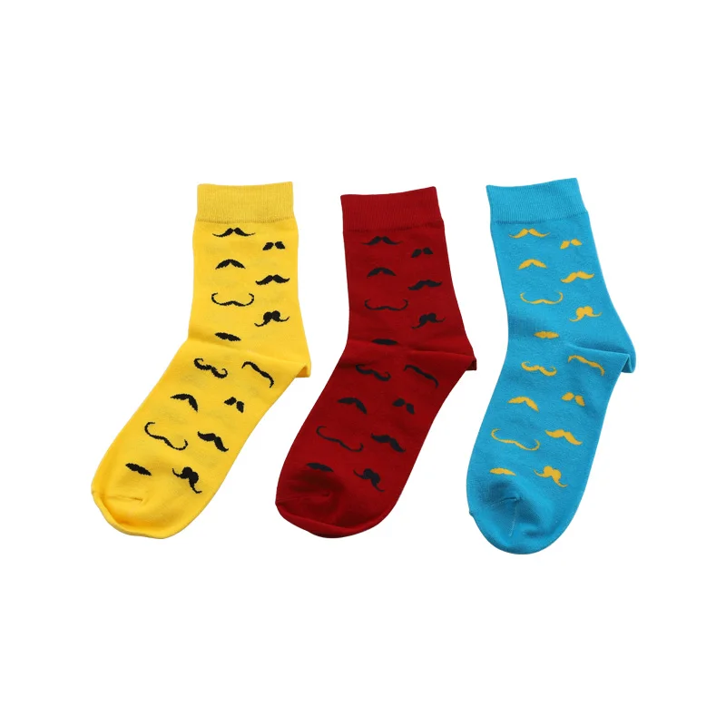 

Super Comfy Cotton Casual Mustache Crew 200 Needle Socks, Yellow,blue,red