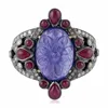 Manufacturers The Indian Cocktail Rings 925 Silver 18kt Gold Diamond Carving Natural Ruby Genuine Tanzanite Carving Jewelry