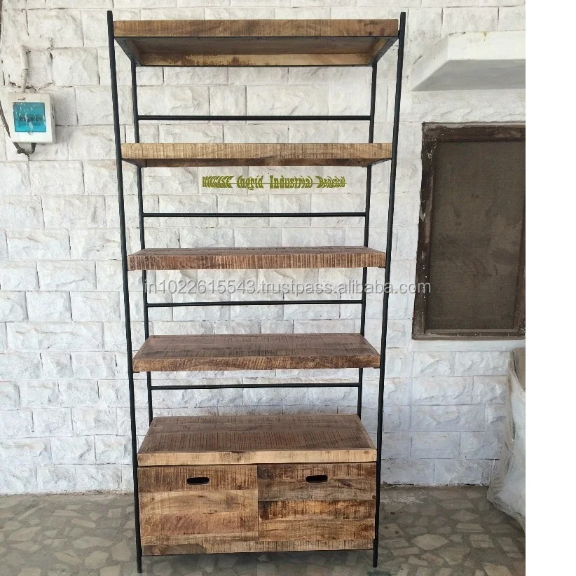 Bookshelf Furniture Industrial Bookcase Of Wood With Metal Frame