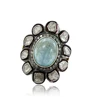 Aquamarine Gemstone Polki Diamond Ring Jewelry