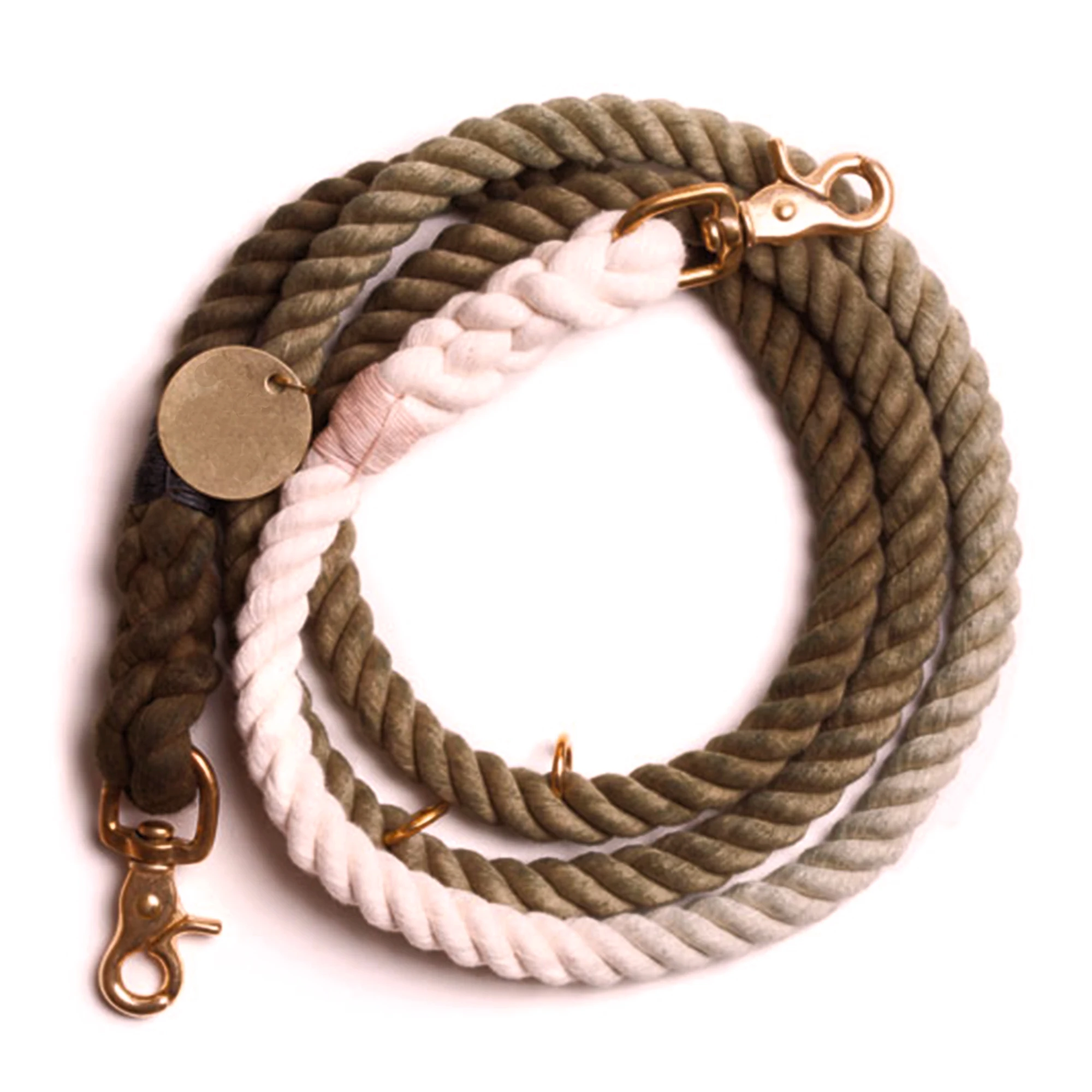brown-white ombre cotton rope dog leash supplier