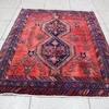 medium size vintage persian rug, tribal persian red and blue rug, unique design hand made carpet