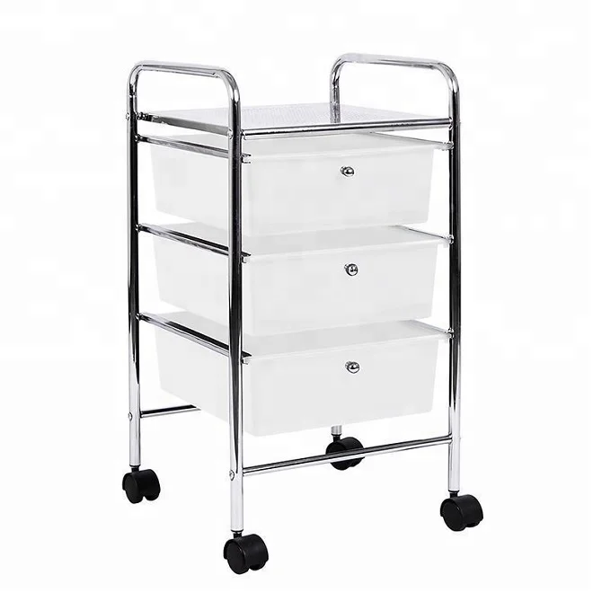 3 Tier Plastic Storage Rack Salon Rolling Trolley Cart With
