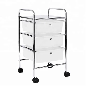 3 Tier Plastic Storage Rack Salon Rolling Trolley Cart With