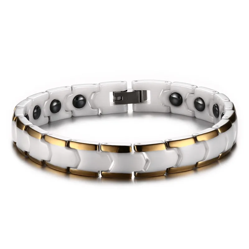 

New White Ceramic Magnetic Health Therapy Stainless Steel Gold Bracelet 9"