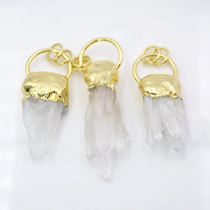 

Raw Crystal Quartz Cluster Pendant Druzy Crystal Pendant 24K Gold Plated Free Form Crystal Point Cluster Charm