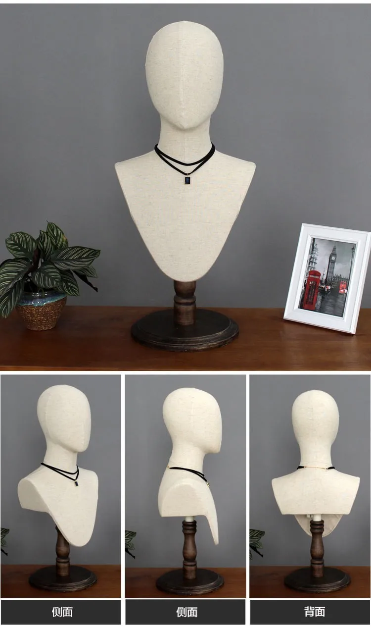 Canvas Linen Fabric Cover Vintage Abstract Mannequin Head Without Hair