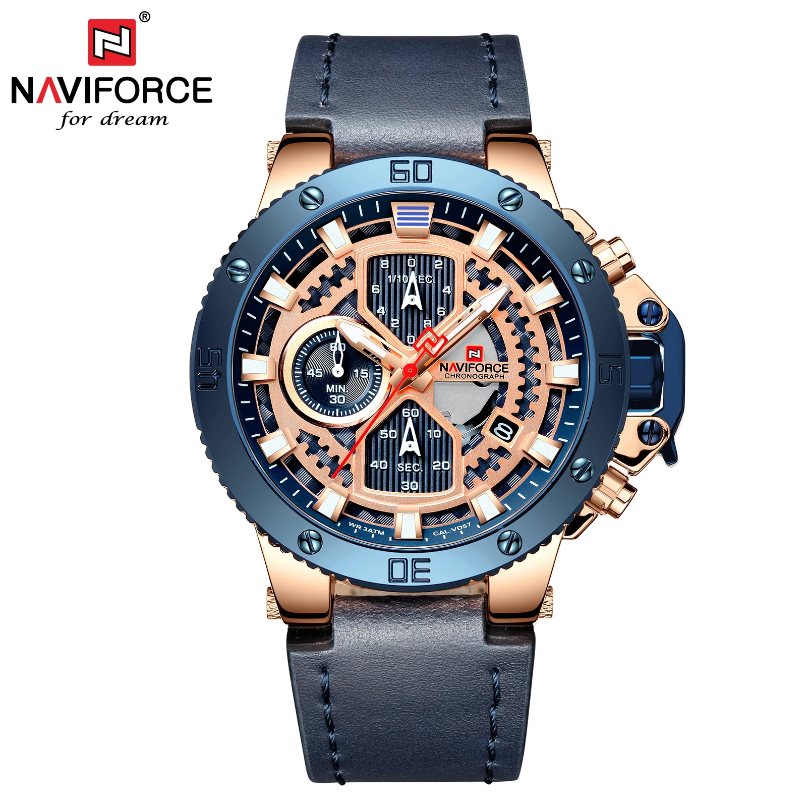 

NAVIFORCE 9159 Relogio Masculino Men Watch Top Brand Luxury Date Sport Chronograph Military Army Wristwatch Leather Quartz, 5 colors