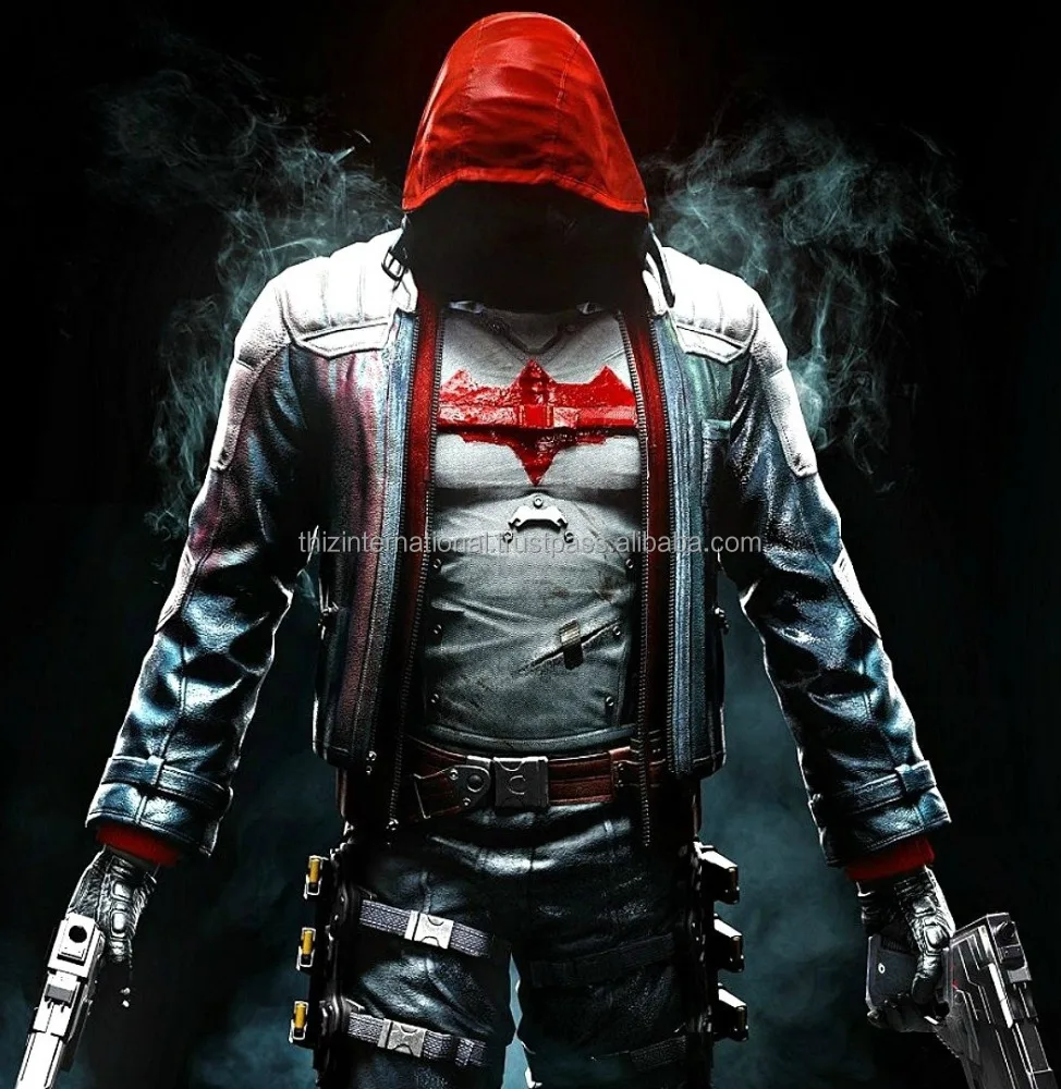 Buy Mens Black Arkham Knight Red Hood Leather Jacket Limited